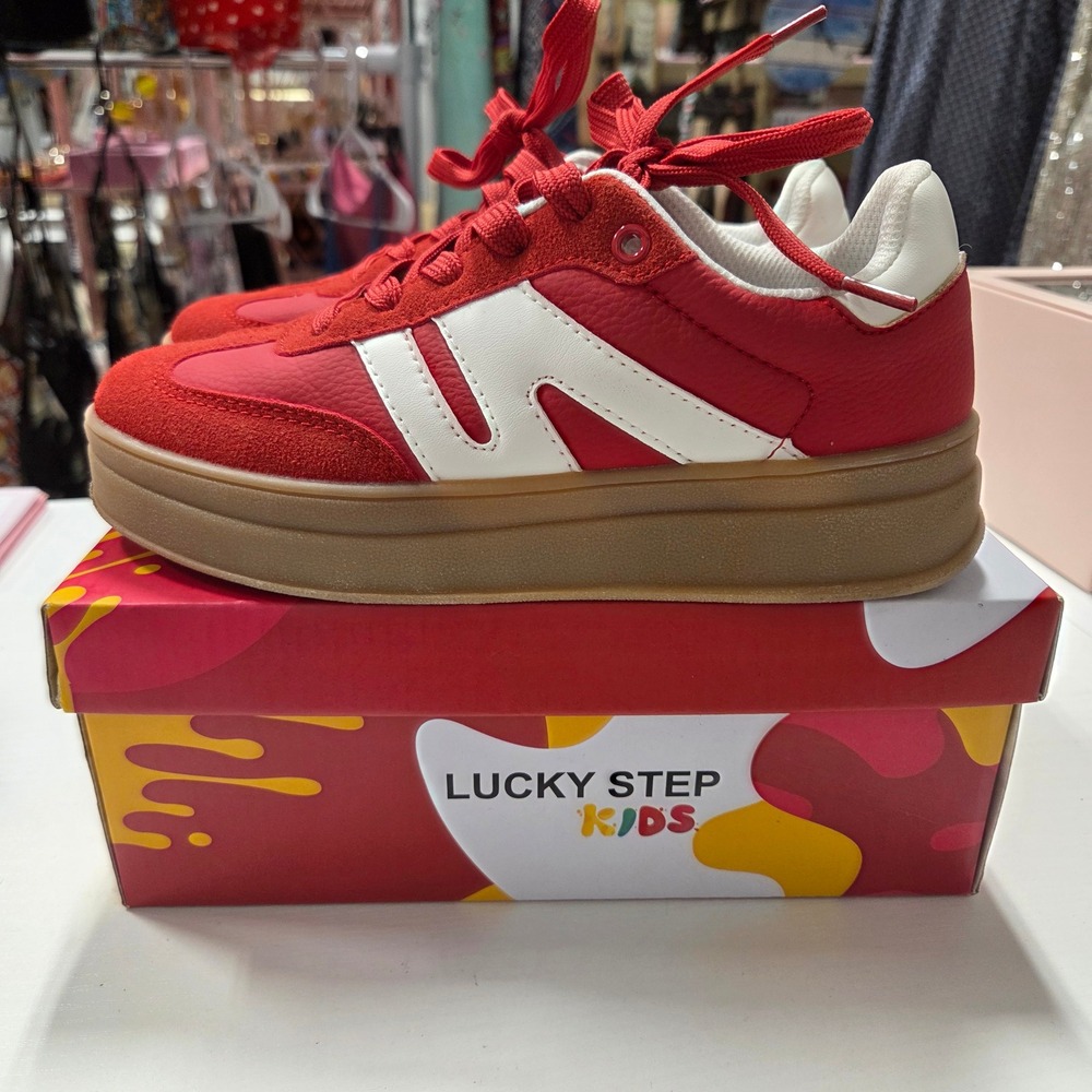Lucky Step Kids Red White Platform Sneakers Big Kids Size 4 Gum Sole